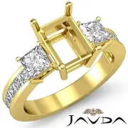 3 Stone Princess Emerald Semi Mount Diamond Wedding Ring 14k Yellow Gold 1.1Ctw