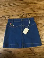 NWT Gucci Size 6 Kids Girls Denim Skirt Embroidered Patch Jean Skirt Roses