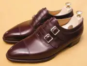 New Men’s Handmade Brown Leather Double Monk Strap Buckle Up Formal Dress Shoes