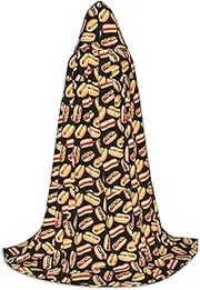 SKKNT Fun Food Hot Dogs Print Halloween Hooded Cloak Full Length Cape With Hood For Men And Women For Carnival