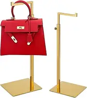 K KAIDIYIN Gold Purse Display Stand, 2 Pack Handbag Display Stand Adjustable Height Stainless Steel Stability Non-slip Base, Large Bags Display Rack Luxury Purse Holder for Table Retail Closet