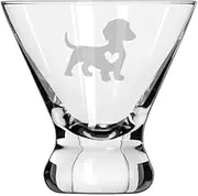 8 oz Stemless Martini Cocktail Glass Cosmopolitan Margarita Cute Dachshund With Heart