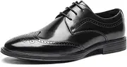 ZJSCNBE Brock Leather Shoes Men's Korean Style Business Dress Bridegroom Wedding Shoes British Casual Leather Shoes Men's Leather Breathable(Black,40)