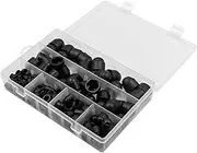 145 Pcs NUZAMAS Screws Bolt Covers Caps Plastic Dome Nut Kit M4 M5 M6 M8 M10 M12 Black Dome Bolt Nut Hexagon Protection Cap Cover with Storage Box Assortment