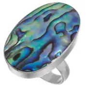 925 Sterling Silver Oval Paua Abalone Shell Sterling Us 7 Ring, 1 1/8"