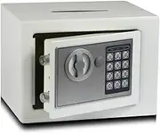Safebox for Home High Security Steel Small Home Office Digital Electronic for Extra Security Birthday Party Store Cash, Jewelry, with Coin Slot,17X17x23cm,White