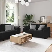 3 Piece Sofa Set, Black Velvet Fabric, Wide Armrests, Comfortable Seating for Living Room, Apartment, Bedroom