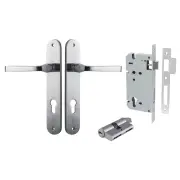 Annecy Lever Oval Backplate Entrance Kit w High Security Lock Brushed Chrome