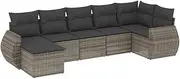 vidaXL Garden Sofa Set - 7 Piece Modular Outdoor Lounge with Cushions - Grey Poly Rattan with Storage, Terrace/Patio Furniture