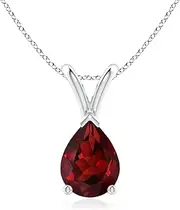 [Angara] Natural V-Bale Pear-Shaped Garnet Solitaire Pendant Necklace in Sterling Silver/14ct Solid Gold for Women | January Birthstone Jewellery for Her