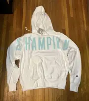 Champion Hoodie Reverse Weave Oversized Arch Spell-Out Logo Men's Medium White