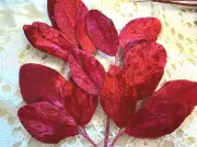 vintage millinery 1940s velvet leaves fuchsia red 1 spray made in Japan