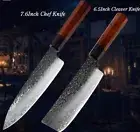 Japanese Knife Set Chef Cleaver Knives Steel Layers 2PCs Knives Wooden Handle XL