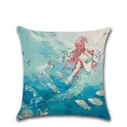 Pillowcases Linen Watercolour Mermaid Cushion Cover Cushions & Decorative Pillows