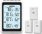ORIA Digital Thermometer Hygrometer, Indoor Outdoor Temperature Humidity Monitor with 3 Remote Sensors, Wireless Thermometer with Backlight, Comfort Icon, Min/Max Records, for Home, Garden, Greenhouse