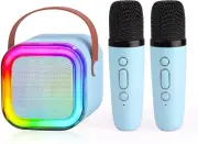 Portable Karaoke Machine with 2 Wireless Microphone, Mini Bluetooth Speaker for