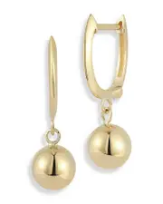 Moon & Meadow 14K Yellow Gold Ball Charm Dangle Hoop Earrings