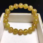 11.1mm Natural Gem quality Light Yellow Apatite Crystal Round Beads Bracelet