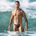 AUSSIEBUM SURGE 拼接修飾三角泳褲_黃藍