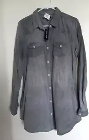 New Look Gray Denim Long Sleeve Button Through Shirt Dress Junior Size L NEW