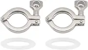 Beduan 1" Sanitary Tri Clamp, 304 Stainless Steel Single Pin Heavy Duty Tri Clamp Clover with Wing Nut for Ferrule TC Tube OD 1" (Pack of 2, Flange Size: 34MM)