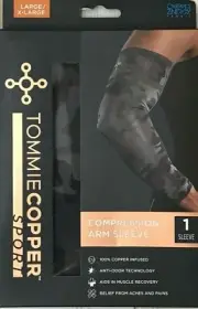 Tommie Copper Sports Compression Arm Sleeve Black Camo/ Blue Size L/XL NEW