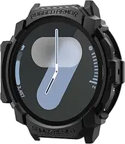 SPIGEN Rugged Armor for Samsung Galaxy Watch 7 44mm Case, Slim Lightweight Design, Precise Cutouts, Flexible TPU Layer Protective Raised Edge Cover - Black