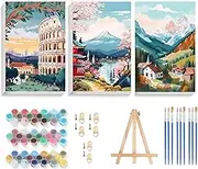 HOIYLDS Framed 3 Packs Paint by Numbers for Adults Beginners, Landscape Painting by Number Kits on Canvas, Lanscape Craft Arts for Home Wall Decor 7.8x11.8