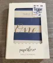 24 Folded 2-sided Paper love Wedding Table Numbers Navy/white/gold occasion NEW