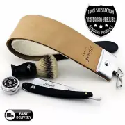 21" Long Leather Strop with Straight Razor, Shaving Brush and Strop Paste