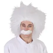 White Mad Scientist Wig & Moustache