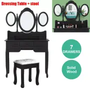 Dressing Table Stool Set Mirror Drawers Jewellery Cabinet Makeup Black