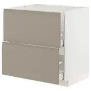 METOD / MAXIMERA base cab f sink+2 fronts/2 drawers, white/Upplöv matt dark beige, 80x60x80 cm