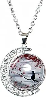 [DEQIYIJI] Cat Gifts Cat Moon Necklace Jewelry For Women Men Teen Girls Boys Crescent Half Moon Pendant Necklace