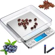 Small Digital Scale for Cooking and Baking,3kg/0.1g,Kitchen Scale,Food Scale,with Blue Backlit LCD Display, 6 Units, Auto Off, Tare, PCS Function, Stainless Steel