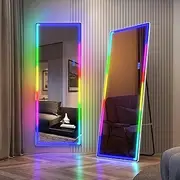 LVSOMT Full Length Mirror with LED Lights, 160 X 55 cm Full Body RGB Lighted Mirror, 7 Colours & Dimmable Lighting, Floor Mirror Standing/Leaning/Wall Mounted for Bedroom, Living Room (White)