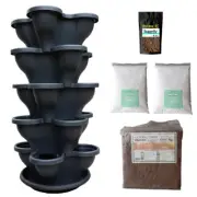 Complete Kit 5 Tier Extra Large Stackable Planters Australian Made (Charcoal)