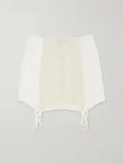 [Kiki de Montparnasse] Kiki de Montparnasse - Lola Silk-blend Satin-trimmed Embroidered Tulle Garter Skirt - Ivory - small small Ivory