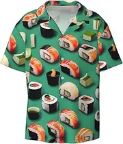 [YANYU] Sushi Food Print Hawaiian Shirts Men Short Sleeve Button Down Cuban Collar Shirt Summer Beach Days