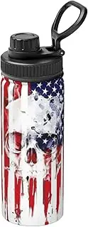 American Flag Skull Camping Hiking Hydration Flask,Stainless Steel Outdoor Water Bottle,Double Walled Insulated