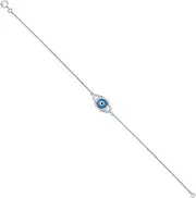 [JewelryWeb] 925 Sterling Silver Womens CZ Simulated Diamond Rolo Link Evil Eye Bracelet 8.6mm Long-Link-Bracelet for Women