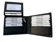 MEN'S GENUINE LEATHER WALLET WITH COIN ZIP POCKET BLACK ( MODEL AVG 17 )