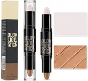 Highlight Contour Stick - 2 in 1 Makeup Shading Stick /Concealer Stick/Concealer Shadow Pen/Contour Concealer Highlighter Stick/Double Head Body Face Brightens & Shades Make Up Tool (Ivory+Dark Brown)