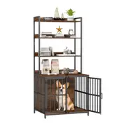 Costway Dog Cage Crate w/Storage Shelves & Double Doors Wooden Metal Dog Kennel Table for Small & Medium Dogs