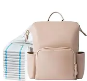 Salyeeluly Leather Baby Backpack Diaper Bag | Large Baby Bag | Water-resistant PU Leather Diaper Backpack Large Capacity Pockets for Travel Outdoor