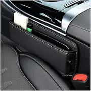 Car Seat Gap Organizer, Premium Leather Auto Seat Storage Box, Vehicle Adjustable Front Seat Gap Filler, Car Seat Side Pocket Organizer for Phones, Glasses, Keys, Money, Cards (Black)