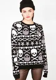 [Too Fast] Stars & Skulls Ugly Christmas Halloween Sweater