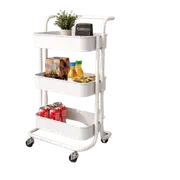 White 3 Tier Kitchen Bathroom Trolley Cart Steel Storage Rack Shelf Organizer Wheels