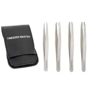 – Professional Tweezer Set [Silver] – Stainless Steel Slant & Pointed Tips fo...