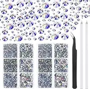 Hotfix Rhinestones, Cridoz 6040Pcs Hot Fix Rhinestones Crystal AB Stud with Tweezers and Rhinestone Picker Tool Pens for Bedazzler Crafts on Fabric, Clothes, Shoes and Jeans